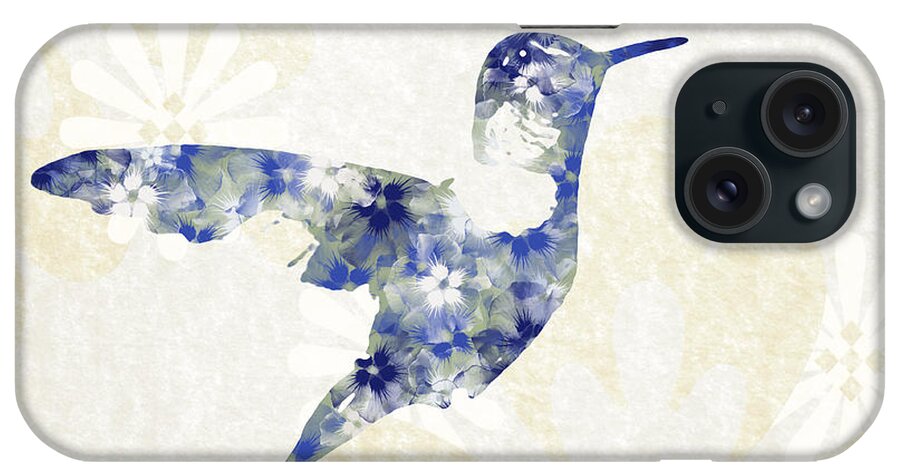 Hummingbird iPhone Case featuring the mixed media Blue Floral Hummingbird Art by Christina Rollo