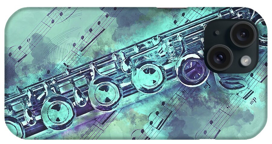 Flute iPhone Case featuring the painting Blue flute watercolor by Delphimages Photo Creations