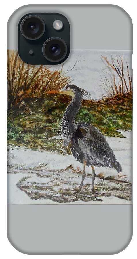 Watercolour Painting iPhone Case featuring the painting Blue Heron by Sher Nasser