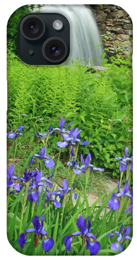 Waterfall iPhone Case featuring the photograph Blue Iris and Waterfall by John Burk
