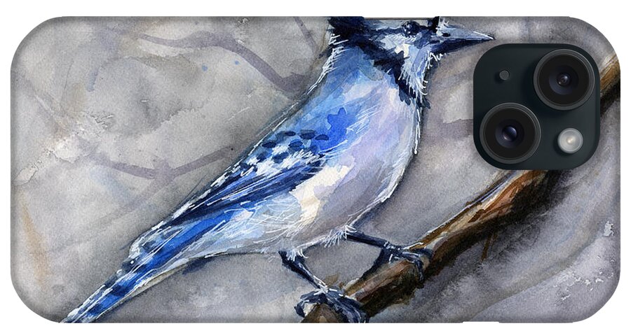 Animal iPhone Case featuring the painting Blue Jay Watercolor by Olga Shvartsur