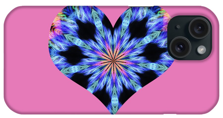 Photography iPhone Case featuring the digital art Blue Kaleidoscopic Heart by Marian Bell