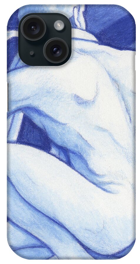Atc iPhone Case featuring the drawing Blue Man Study by Amy S Turner