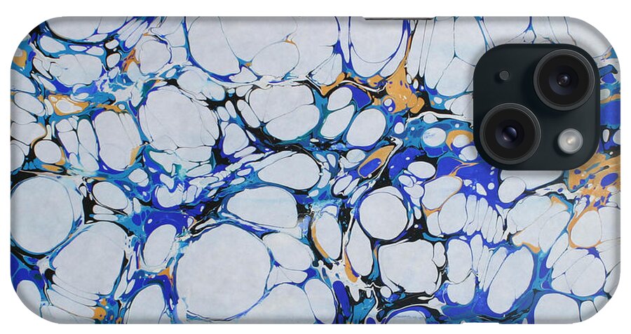 Blue And White Abstract iPhone Case featuring the painting Blue Marbling Bubbles by Denice Palanuk Wilson