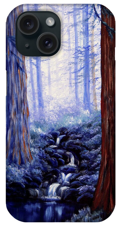 Redwoods iPhone Case featuring the painting Blue Misty Morning in the Redwoods by Laura Iverson