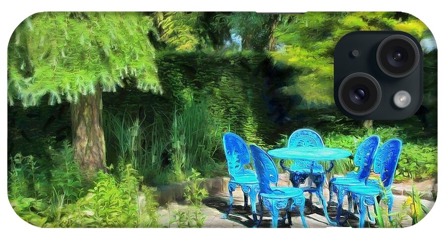 Blue iPhone Case featuring the digital art Blue Mood in the Garden by Eva Lechner