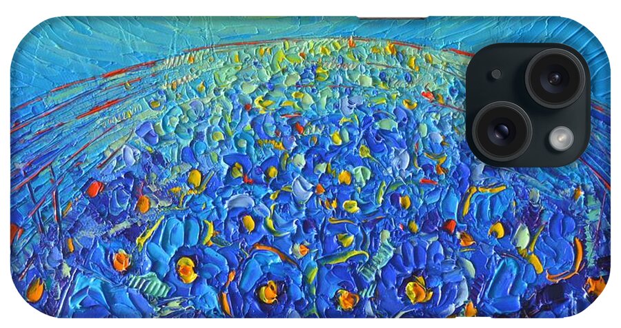 Poppies iPhone Case featuring the painting Blue Poppies Abstract Landscape Modern Impressionist Palette Knife Oil Painting Ana Maria Edulescu  by Ana Maria Edulescu