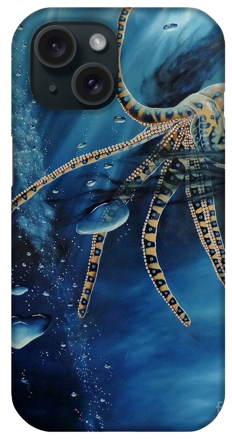 Blues iPhone Case featuring the painting Blue Ring Octopus by Dianna Lewis