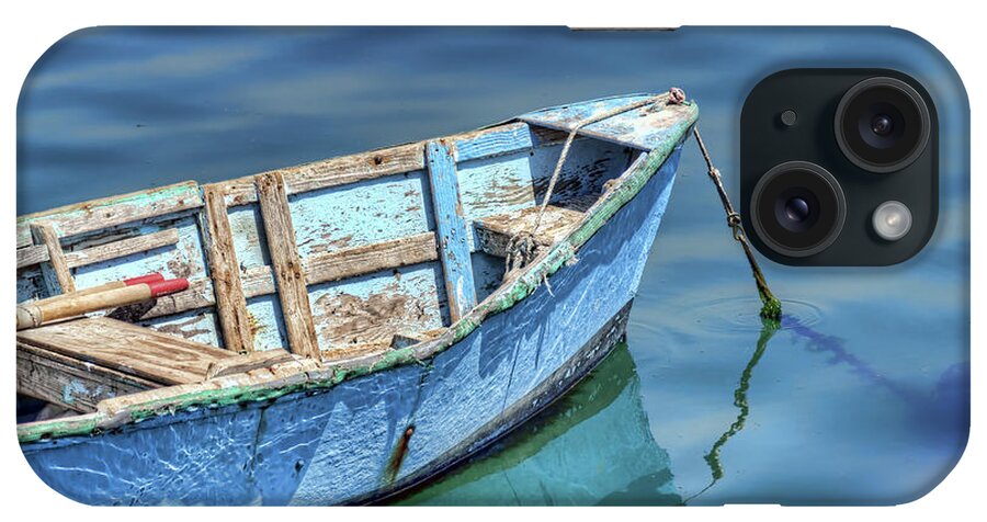 Blue iPhone Case featuring the photograph Blue Rowboat at Port San Luis 2 by Nikolyn McDonald