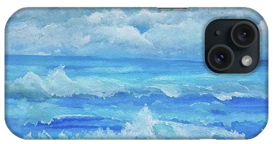 Blue iPhone Case featuring the painting Blue Seascape by Tracey Lee Cassin