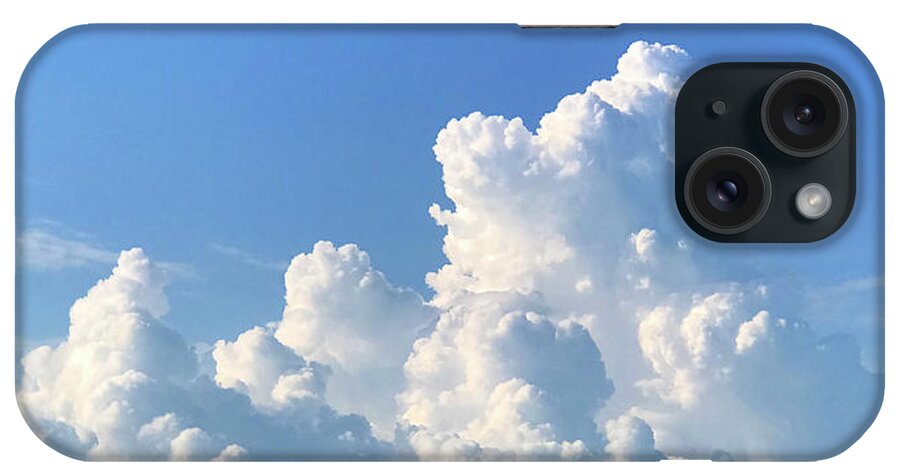 Cumulus Clouds iPhone Case featuring the photograph Blue Sky Fluffy White Clouds Panoramic by Gill Billington