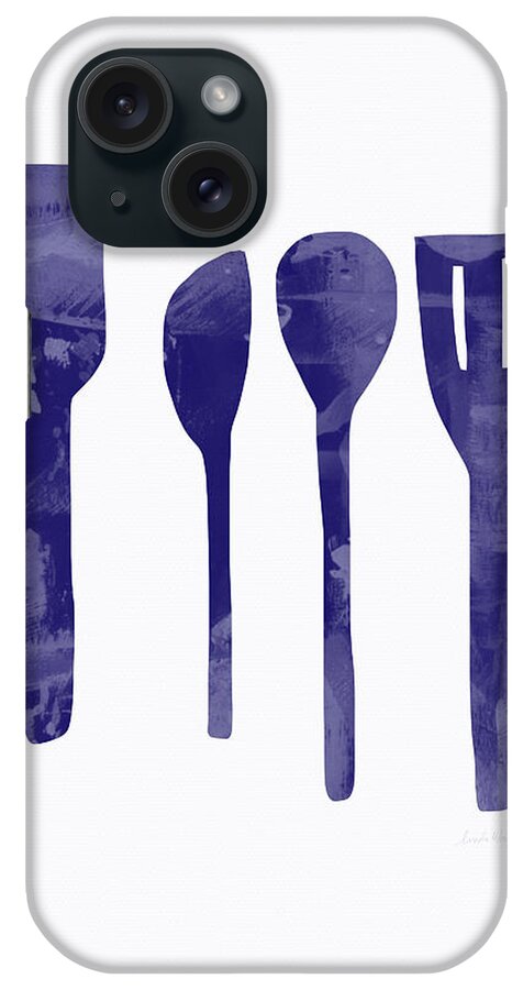 Spoons iPhone Case featuring the painting Blue Spoons- Art by Linda Woods by Linda Woods