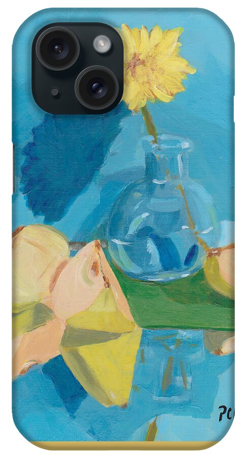 Still Life iPhone Case featuring the painting Blue Still Life Apple Flower by Patricia Cleasby