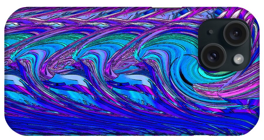 Original Modern Art Abstract Contemporary Vivid Colors iPhone Case featuring the digital art Blue Wave by Phillip Mossbarger