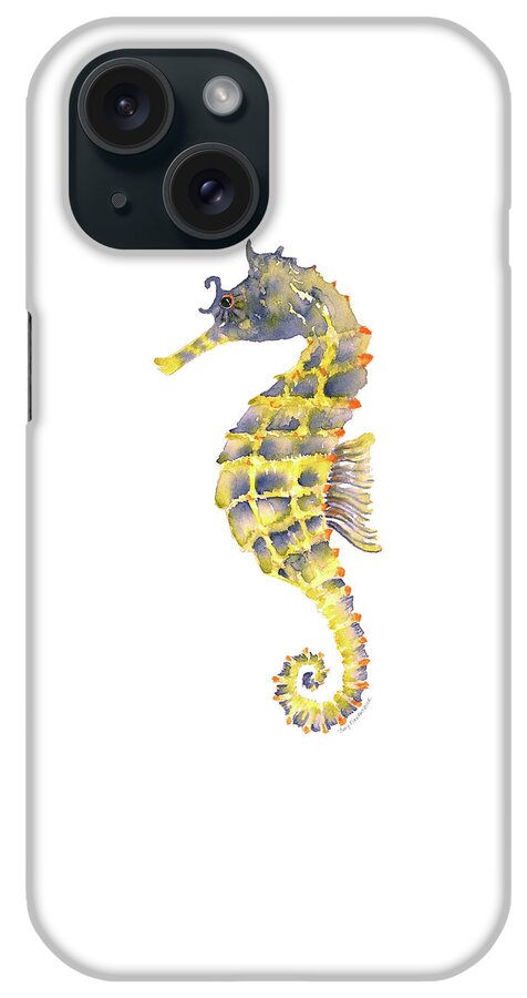 Seahorse Painting iPhone Case featuring the painting Blue Yellow Seahorse - Square by Amy Kirkpatrick