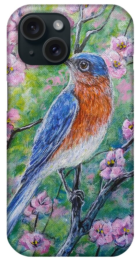 Bird Bluebird Spring Flowers iPhone Case featuring the painting Bluebird and Blossoms by Gail Butler