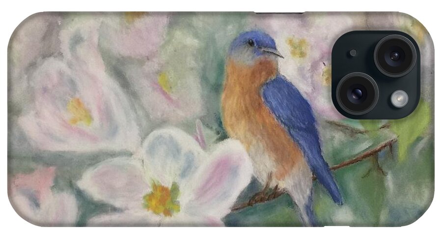 Bluebird iPhone Case featuring the mixed media Bluebird Vignette by Brenda Bonfield