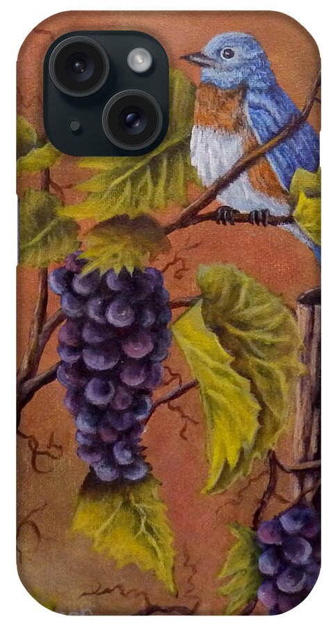 Blue iPhone Case featuring the painting Bluey and the Grape vine by Dan Wagner