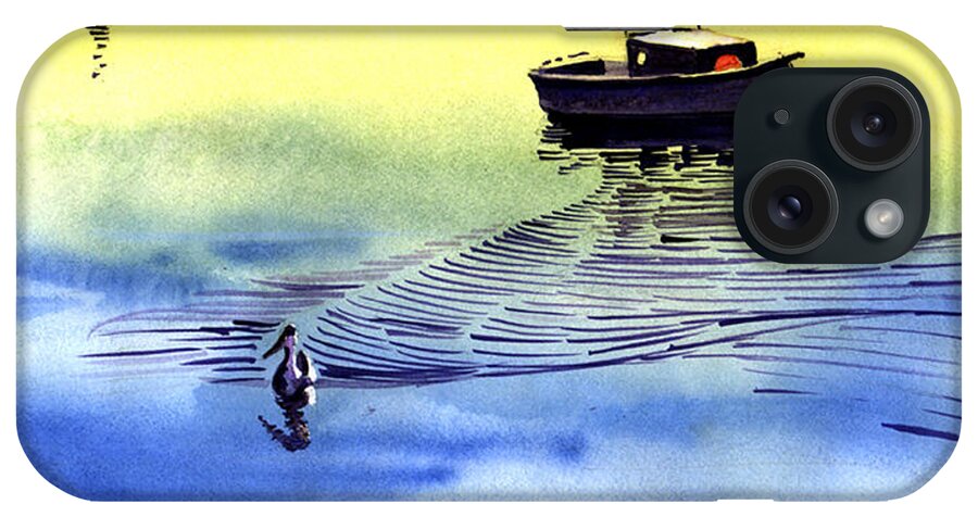 Watercolor iPhone Case featuring the painting Boat and the seagull by Anil Nene