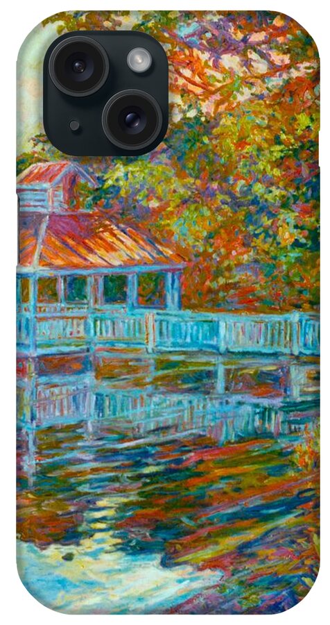 Mountain Lake iPhone Case featuring the painting Boathouse at Mountain Lake by Kendall Kessler