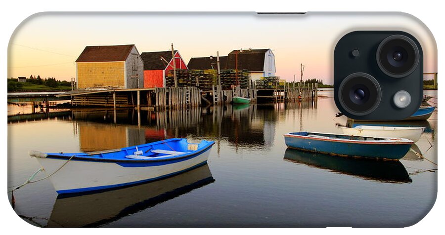 Boats iPhone Case featuring the photograph Boats and fish shacks at Blue Rocks, Nova Scotia by Gary Corbett