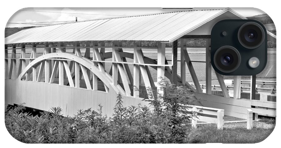 Bowser Coverd Bridge iPhone Case featuring the photograph Bobs Creek Covered Bridge Black And White by Adam Jewell
