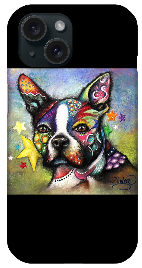 Boston Terrier Art iPhone Case featuring the pastel Boston Terrier by Patricia Lintner