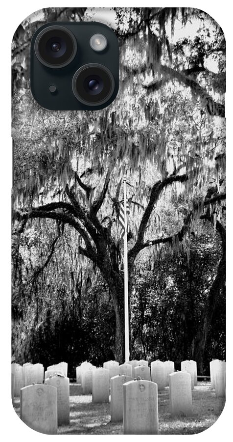 Bonaventure Cemetery Savannah Ga iPhone Case featuring the photograph Bonaventure World War 2 Cemetery Black and White H D R by Lisa Wooten