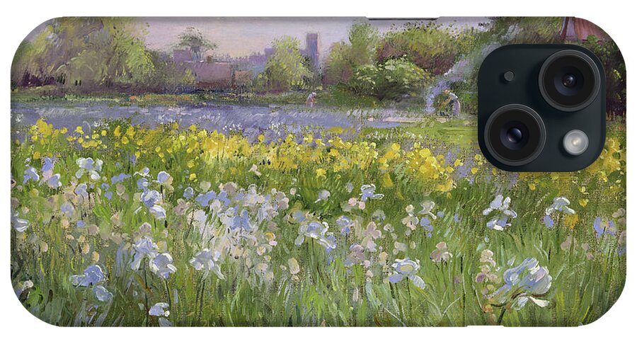 Bonfire And Iris Field iPhone Case featuring the painting Bonfire and Iris Field by Timothy Easton