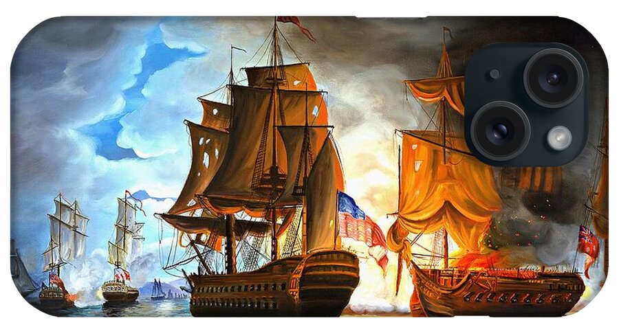 Naval Battle iPhone Case featuring the painting Bonhomme Richard engaging The Serapis in Battle by Paul Walsh