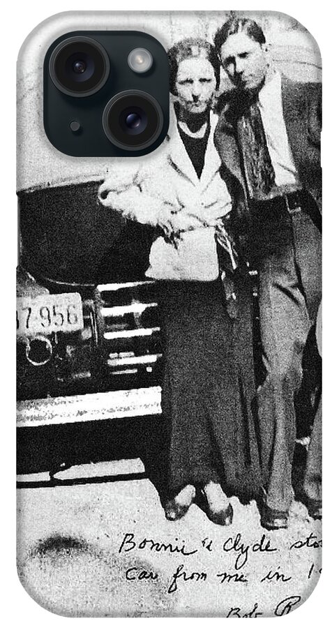 Bonnie And Clyde With A Car Clyde Stole 1933 iPhone Case featuring the photograph Bonnie and Clyde with a car Clyde stole 1933 by David Lee Guss