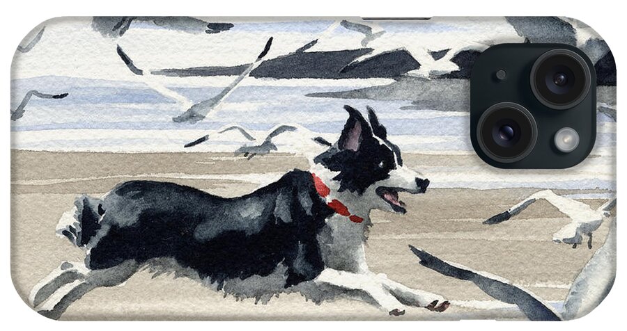 Border iPhone Case featuring the painting Border Collie At The Beach by David Rogers