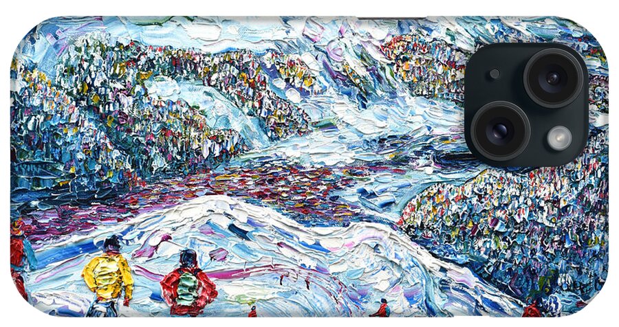 Klosters iPhone Case featuring the painting Boarders above Davos Platz by Pete Caswell