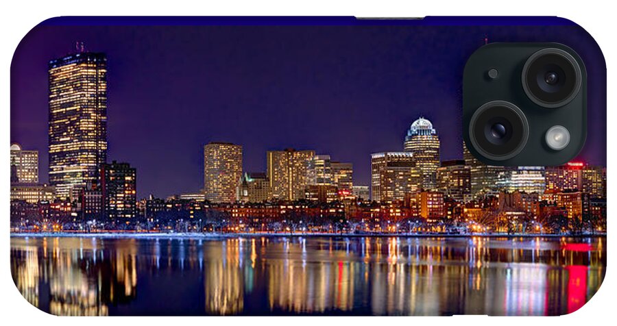 Boston Skyline At Night iPhone Case featuring the photograph Boston Back Bay Skyline at Night 2017 Color Panorama 1 to 3 ratio by Jon Holiday