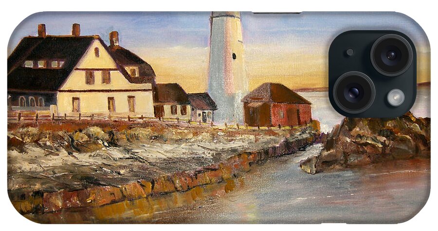 Boston iPhone Case featuring the painting Boston rocky coast by Arlen Avernian - Thorensen