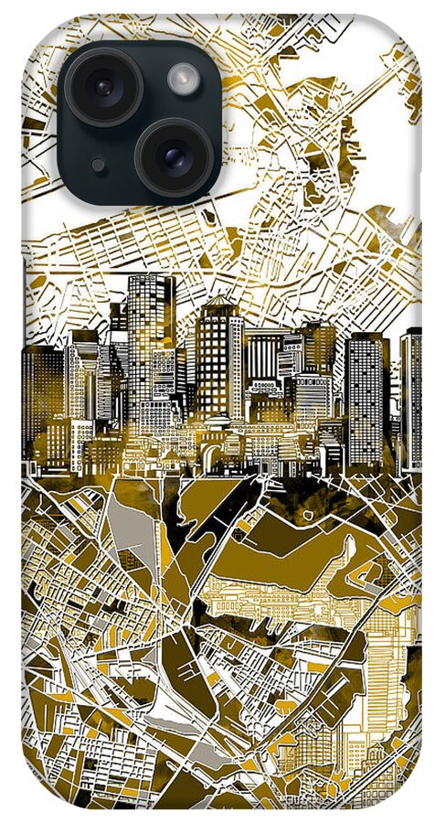 Boston iPhone Case featuring the painting Boston skyline sepia by Bekim M