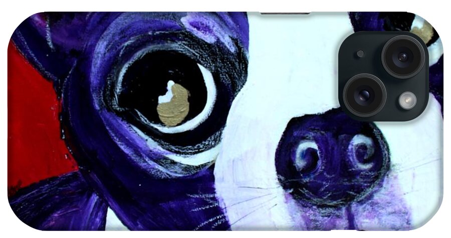 Dog Art iPhone Case featuring the painting Boston Terrier- Lucy by Laura Grisham