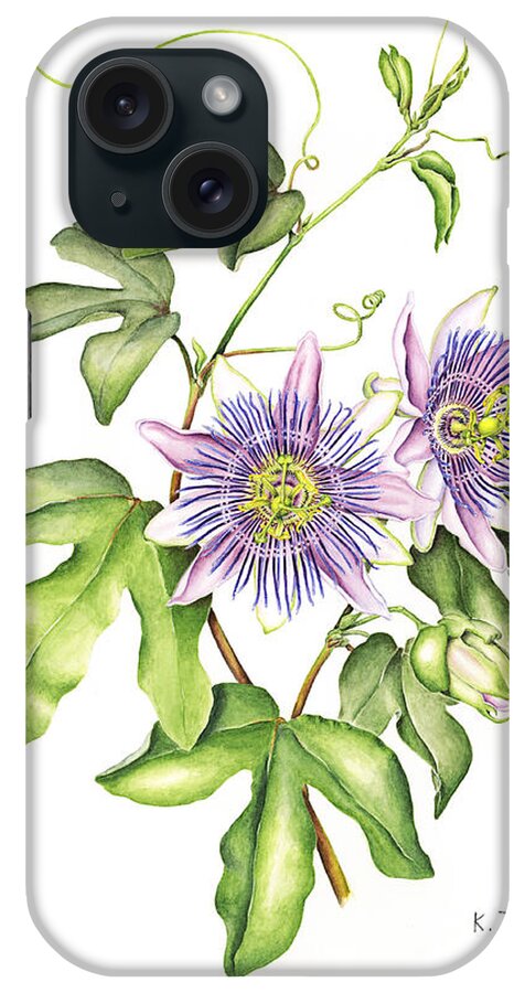 Botanical iPhone Case featuring the painting Botanical Illustration Passion Flower by Karla Beatty