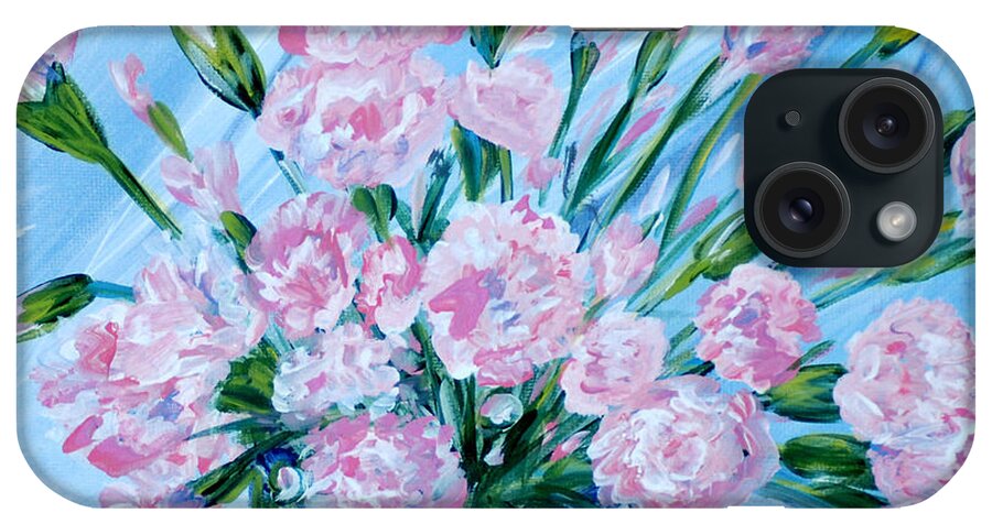 Best Buy Art iPhone Case featuring the painting Bouguet of Carnations. Joyful Gift. Thank you Collection by Oksana Semenchenko