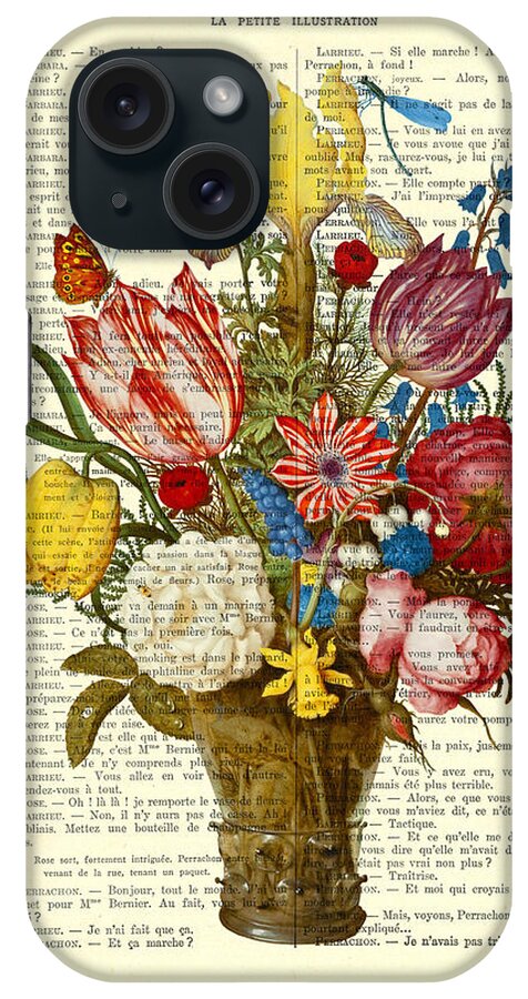 Roses iPhone Case featuring the digital art Bouquet of flowers on dictionary paper by Madame Memento