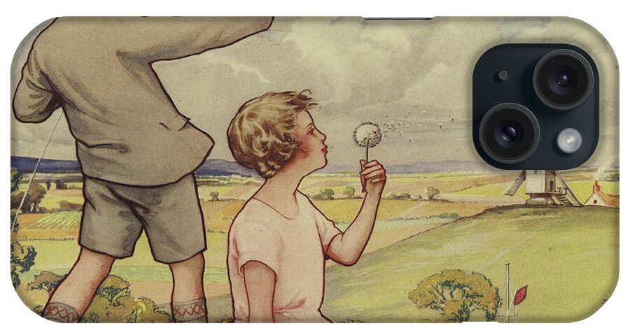 Nostalgia iPhone Case featuring the painting Boy and girl flying a kite by English School