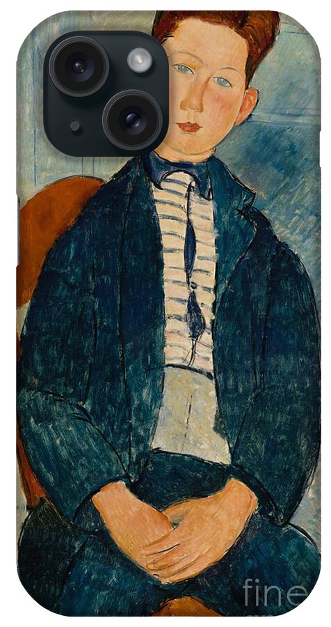 Boy In A Striped Sweater iPhone Case featuring the painting Boy in a Striped Sweater, 1918 by Amedeo Modigliani