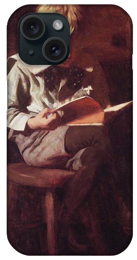 Boy Reading iPhone Case featuring the painting Boy Reading Ned Anshutz by MotionAge Designs