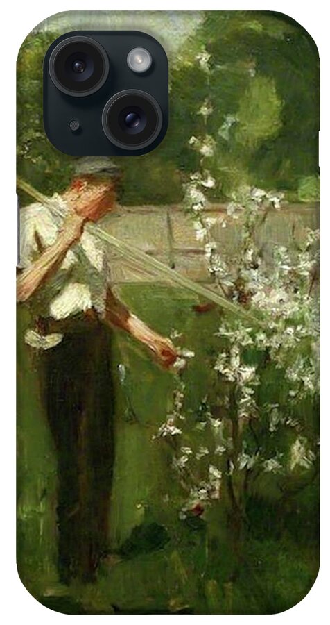 Boy iPhone Case featuring the painting Boy with a Grass Rake by Henry Scott Tuke