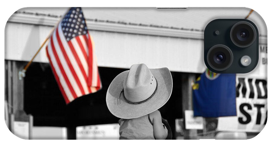 Cowboy iPhone Case featuring the photograph Boy with Two Flags by Catherine Sherman