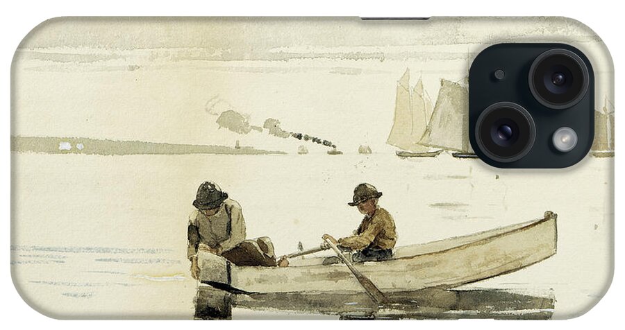 Winslow Homer iPhone Case featuring the drawing Boys Fishing by Winslow Homer