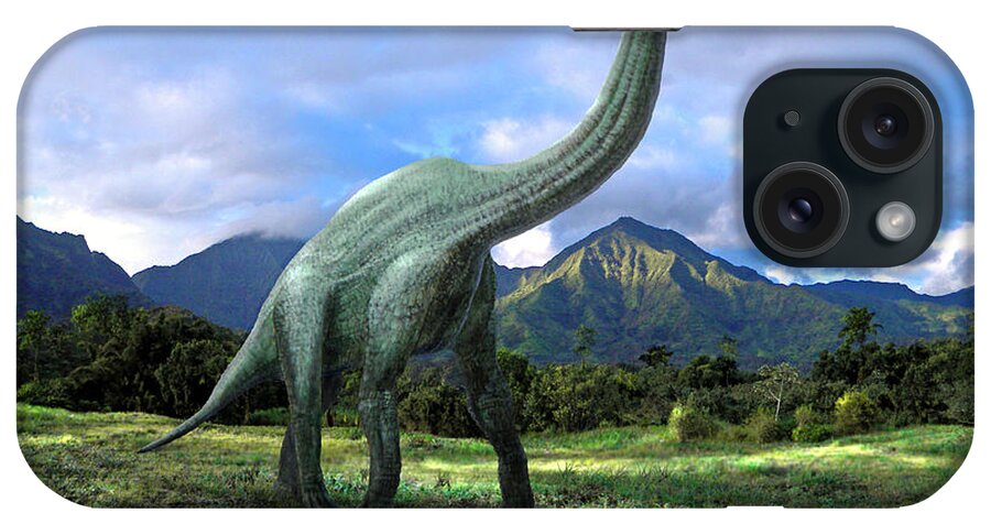 Dinosaur iPhone Case featuring the mixed media Brachiosaurus In Meadow by Frank Wilson