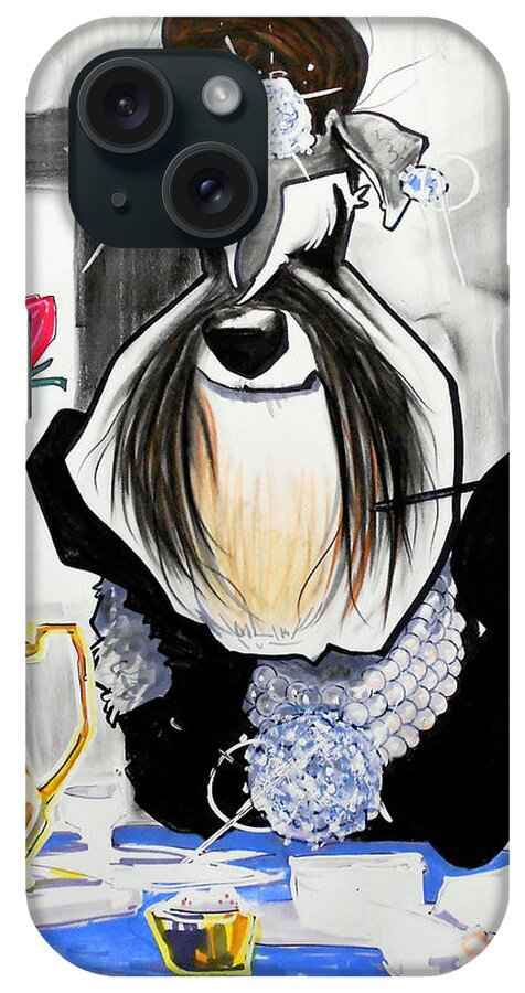 Dog Caricature iPhone Case featuring the drawing Breakfast At Tiffany's Schnauzer Caricature by John LaFree