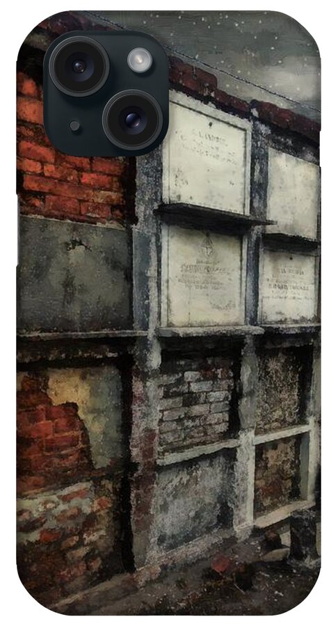 Cemetery iPhone Case featuring the painting Bricks and Bones by RC DeWinter