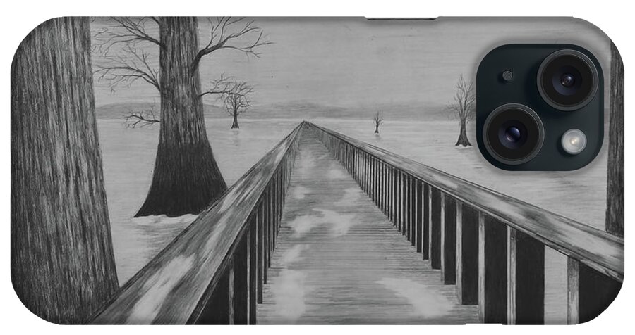 Lake iPhone Case featuring the drawing Bridge Across Frozen Lake by Gregory Lee
